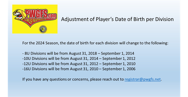 Adjustment of Player’s Date of Birth per Division