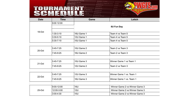 Fall 2025 Tournament Schedule